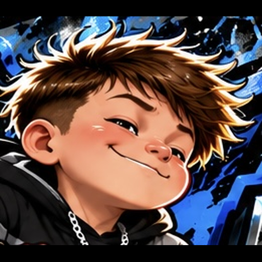 KO-B cartoon character with blue graffiti artwork